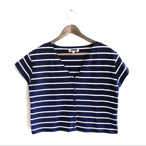 NWOT Madewell V-Neck Button-Front Boxy-Crop Tee S - Picture 2 of 8